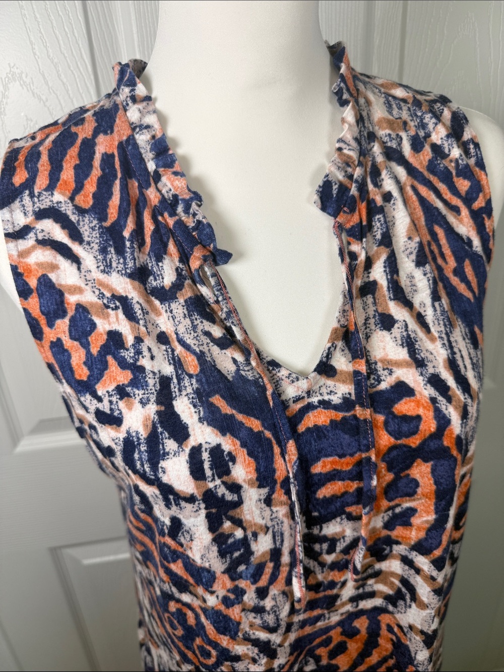 NIC+ZOE Abstract Print Sleeveless Knit Dress M Navy Orange Stretch Boho Travel - Picture 3 of 13